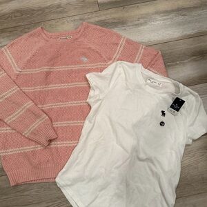 Abercrombie Kids White Short Sleeve Tee and pink sweater sz 15/16
